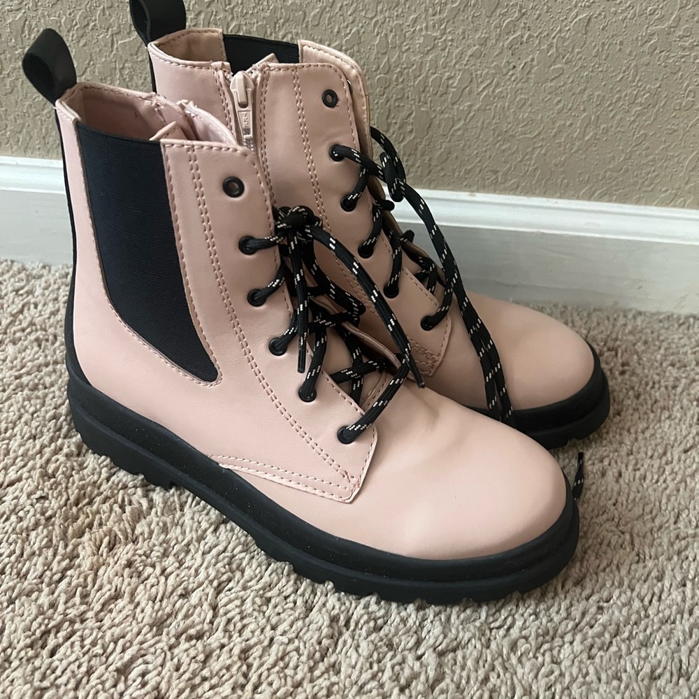 Pink Lace-Up Ankle Boots